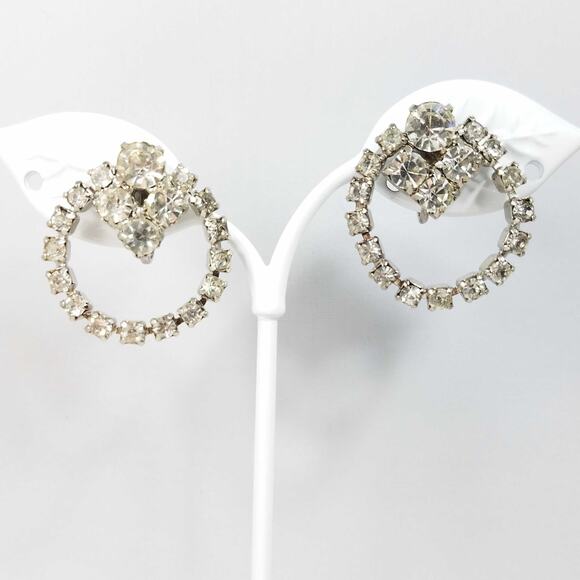 Vintage Coro Rhinestone Earrings Silver Tone Screw Back Wedding Bridal 1950s - Picture 2 of 10